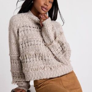 Lulus Bellwyn Heather Grey Fringe Chunky Mock Neck Sweater - Size S